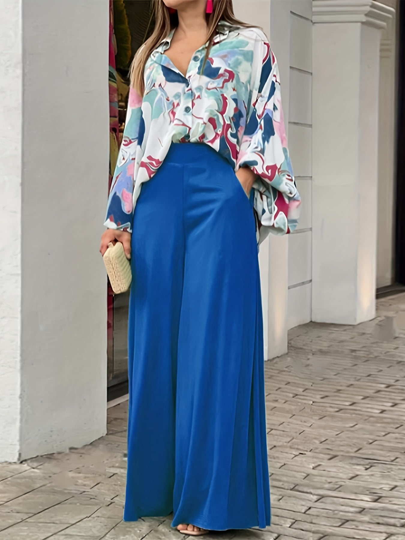Tie Dye Batwing Sleeve Blouse & High Waist Pantsuits