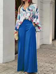 Tie Dye Batwing Sleeve Blouse & High Waist Pantsuits