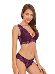 Floral Lace Halter Bralette Mesh Lined V Neck Bra