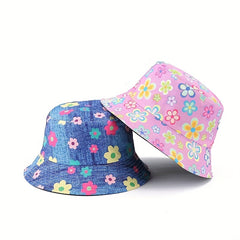 Cartoon Flower Print Bucket Hat Lightweight Fisherman Cap Women