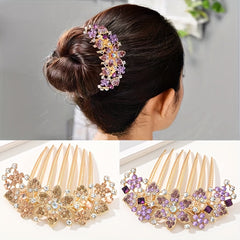 Crystal Rhinestone Hair Comb Flower Decor Non-slip Hair Ornament