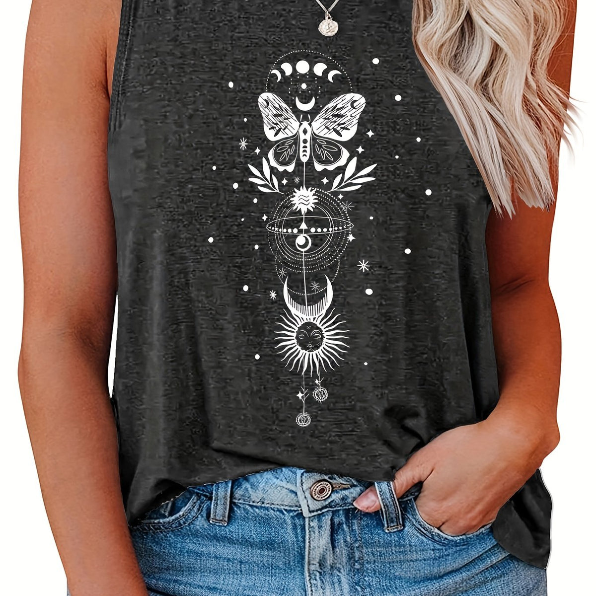  Butterfly & Moon Print Tank Top for Women