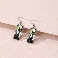 Cat Pattern Rectangle Drop Hook Earrings Jewelry Kitten Animal Party