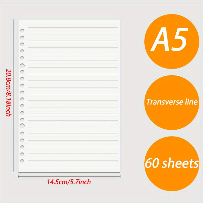Loose Leaf Core Paper 60 Sheets 120 Pages 80g 26 Hole A5 B5 A4 Road Paper