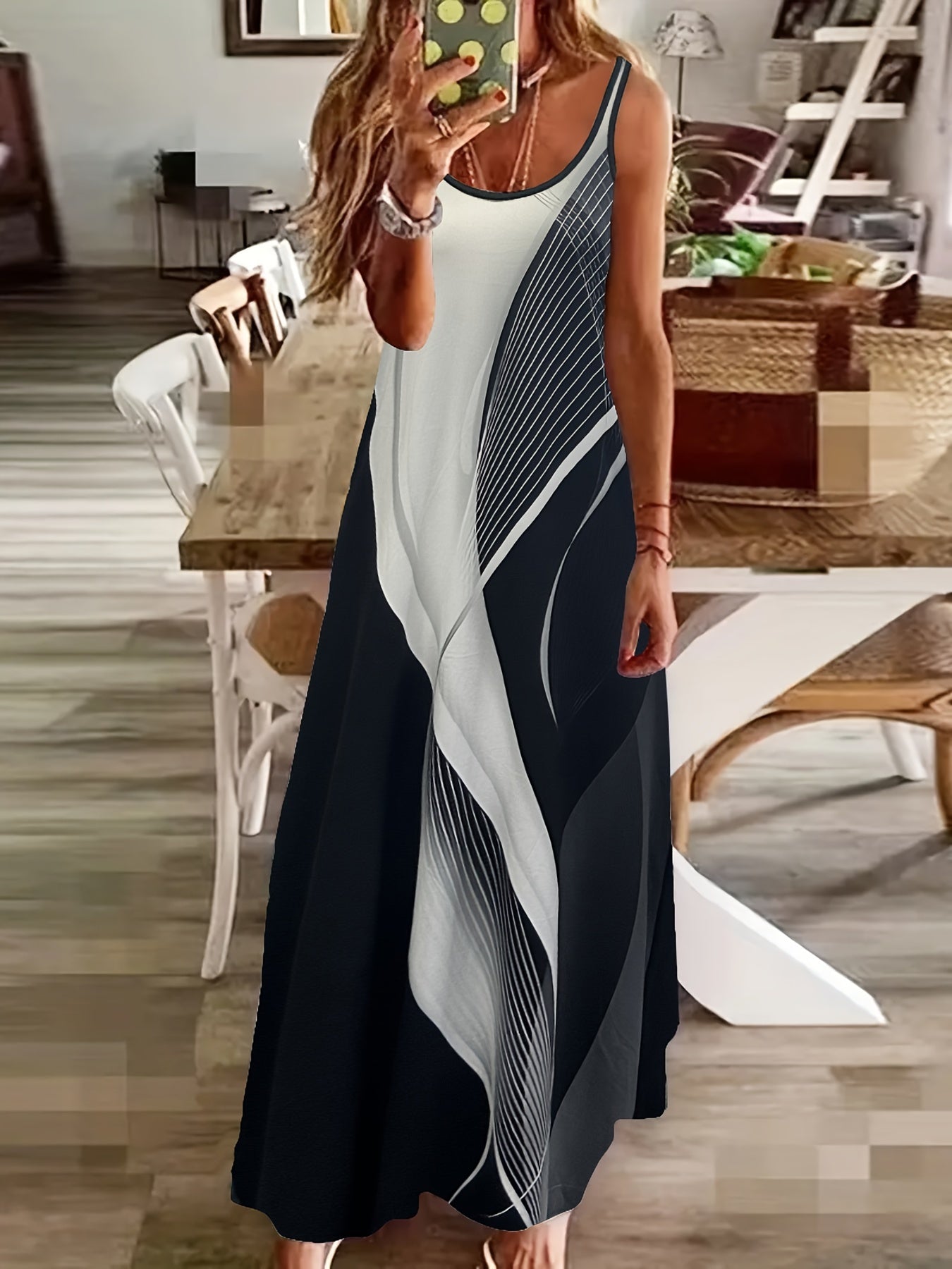  Colorblock Stripe Print Maxi Cami Dress