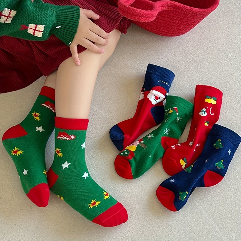 5 Pairs Kids Christmas Crew Socks Fun Novelty Children's Socks