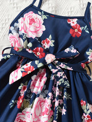 Girls Casual Floral Print Cami Dress 2PCS Set