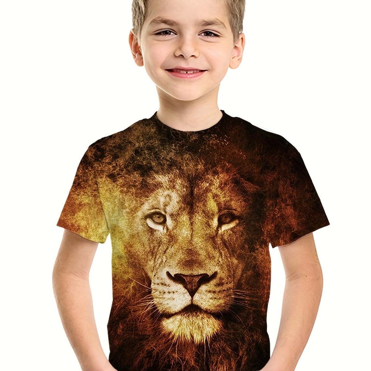 Boys Lion Graphic T Shirt 3D Print Active Short Sleeve Tee