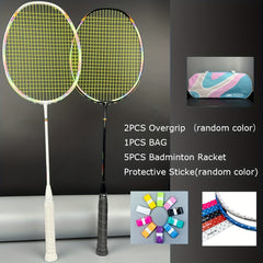 2pcs Carbon Fiber Badminton Rackets With String & Bag