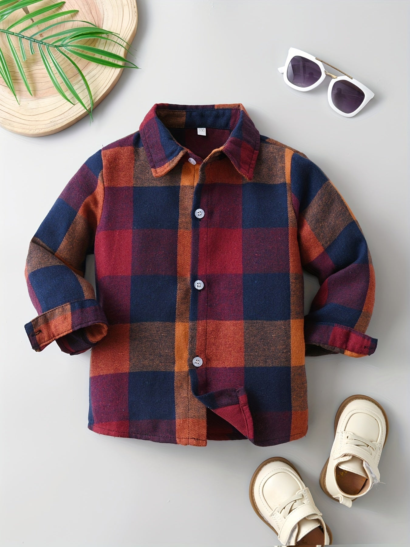 Boy's Vintage Plaid Cotton Shirt Casual Button Up Long Sleeve Shirt