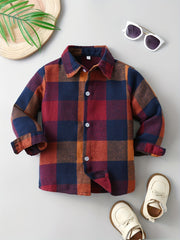 Boy's Vintage Plaid Cotton Shirt Casual Button Up Long Sleeve Shirt