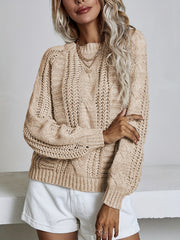  Solid Cable Long Sleeve Round Neck Jumper