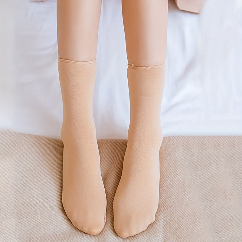 4 Pairs Plush Lined Socks Comfy Warm Mid Tube Women's Stockings