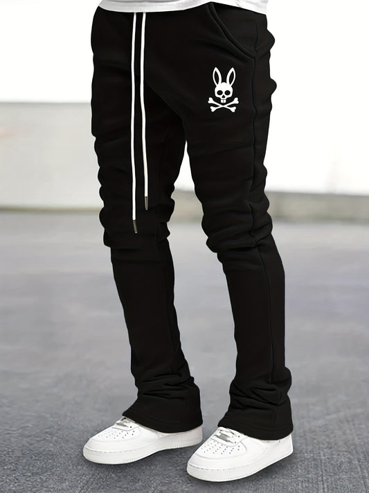 Men's Bell Bottom Pants Skull Pattern Slim Fit Streetwear