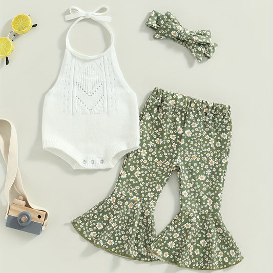 Toddler Girl Cami Crop Romper Flared Pants Headband Set