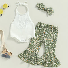 Toddler Girl Cami Crop Romper Flared Pants Headband Set