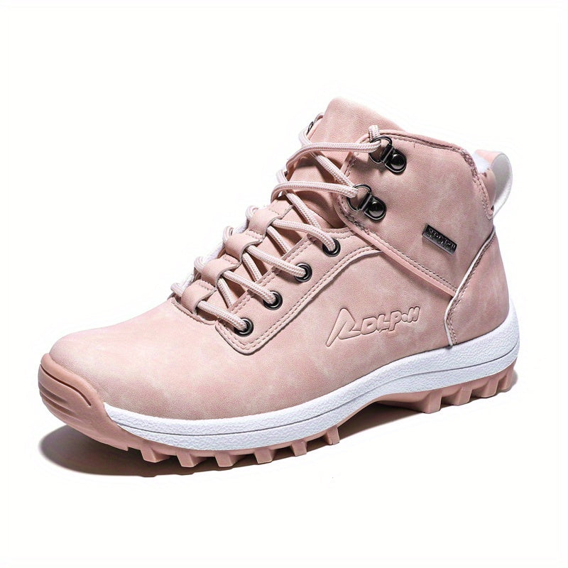 Waterproof Lace Up Snow Boots Plush Inner Thermal Faux Leather Work Shoes