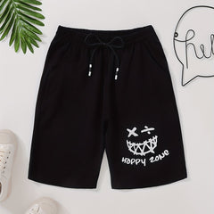 Smile Face And HAPPY ZONE Print Boys Comfortable Shorts