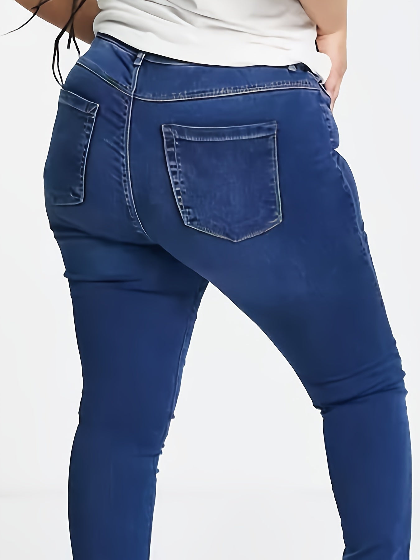 Solid Washed Button Up Skinny Jeans Women's Plus Size