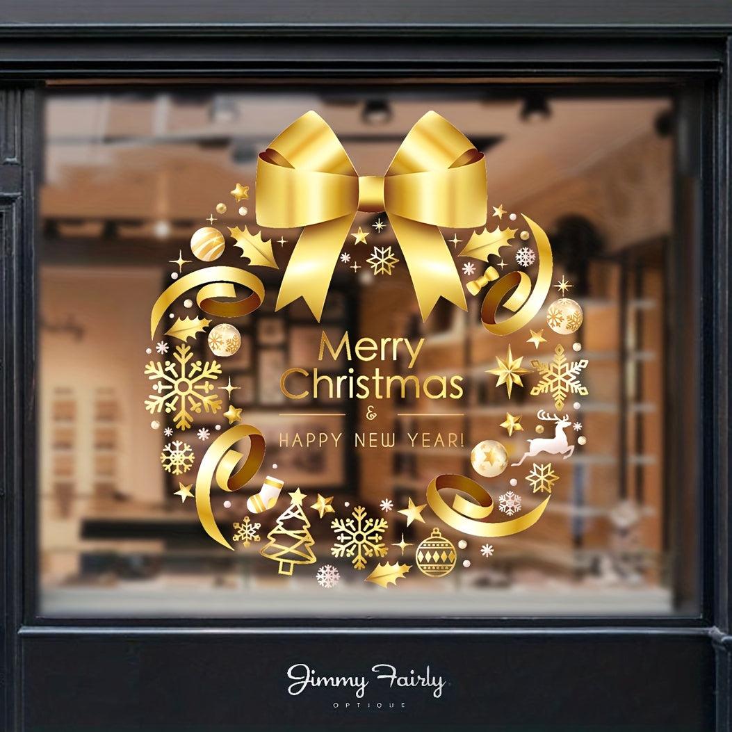 Christmas Wreath Window Stickers - Festive Holiday Decor for Glass Cabinets