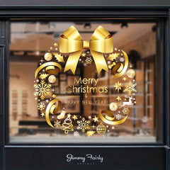 Christmas Wreath Window Stickers - Festive Holiday Decor for Glass Cabinets