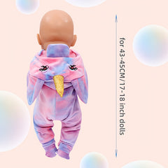 Doll Unicorn Onesie Vibrant Pink Purple Polyester Dress with Golden Horn Ears