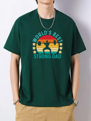 Strong Dad Print Men's Cotton Graphic Crew Neck Active T shirt
