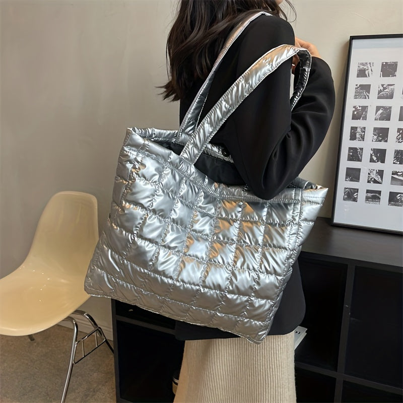 Quilted Puffer Tote: Minimalist Shoulder Bag