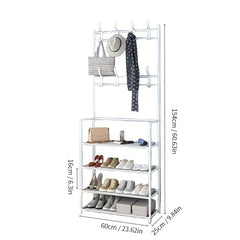 Metal Shoe And Hat Rack with 8 Hooks, 4 Shelves