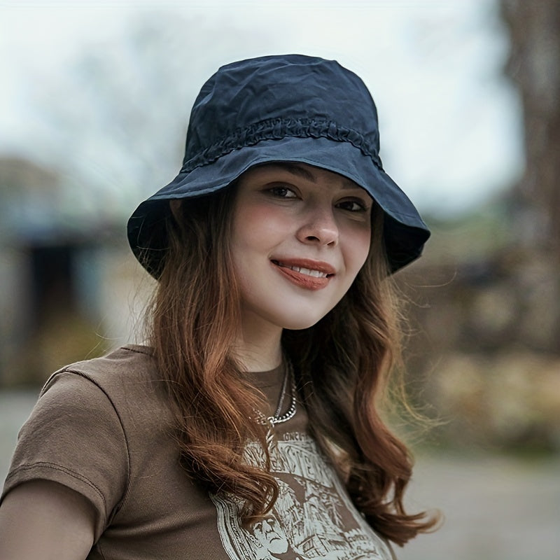Thin Bucket Hat Drawstring Breathable Outdoor Cap Women Sun Beach