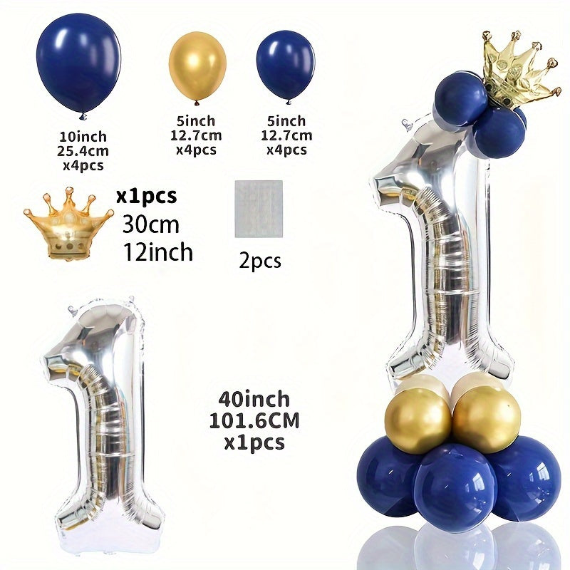 16pcs 40 inch Numbers Golden Crown Navy Balloons
