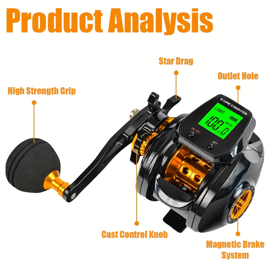 HD Display Fishing Reel 7.2:1 Gear Ratio Magnetic Brake System