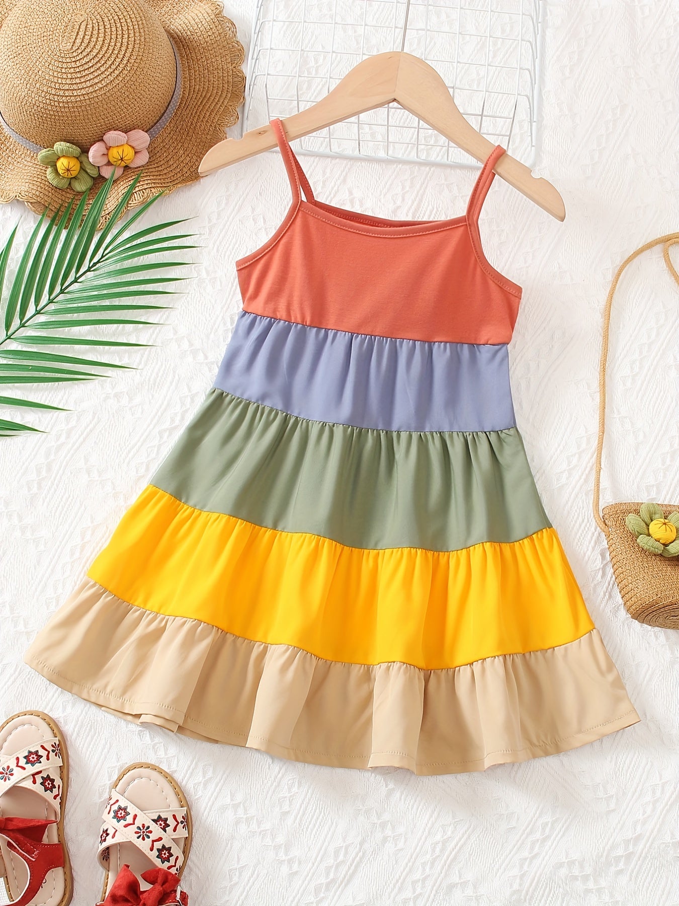 Girls Rainbow Thin Strap Summer Dress