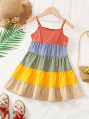 Girls Rainbow Thin Strap Summer Dress