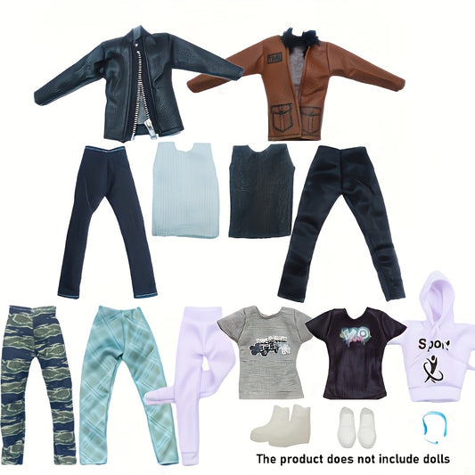 15pcs Male Doll Clothing Set for 11-inch Dolls PU Leather Jacket Accessories