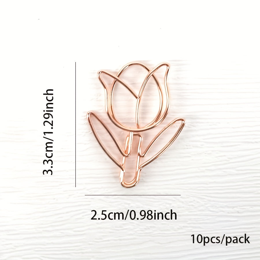10pcs Tulip Flower Paper Clip, Office and Study Clip Bookmark