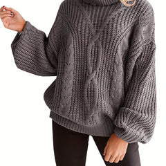  Casual Solid Lantern Sleeve Pullover Sweater