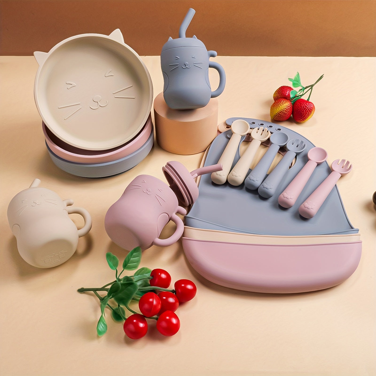 Silicone Feeding Set for Baby with Suction Cup Tray