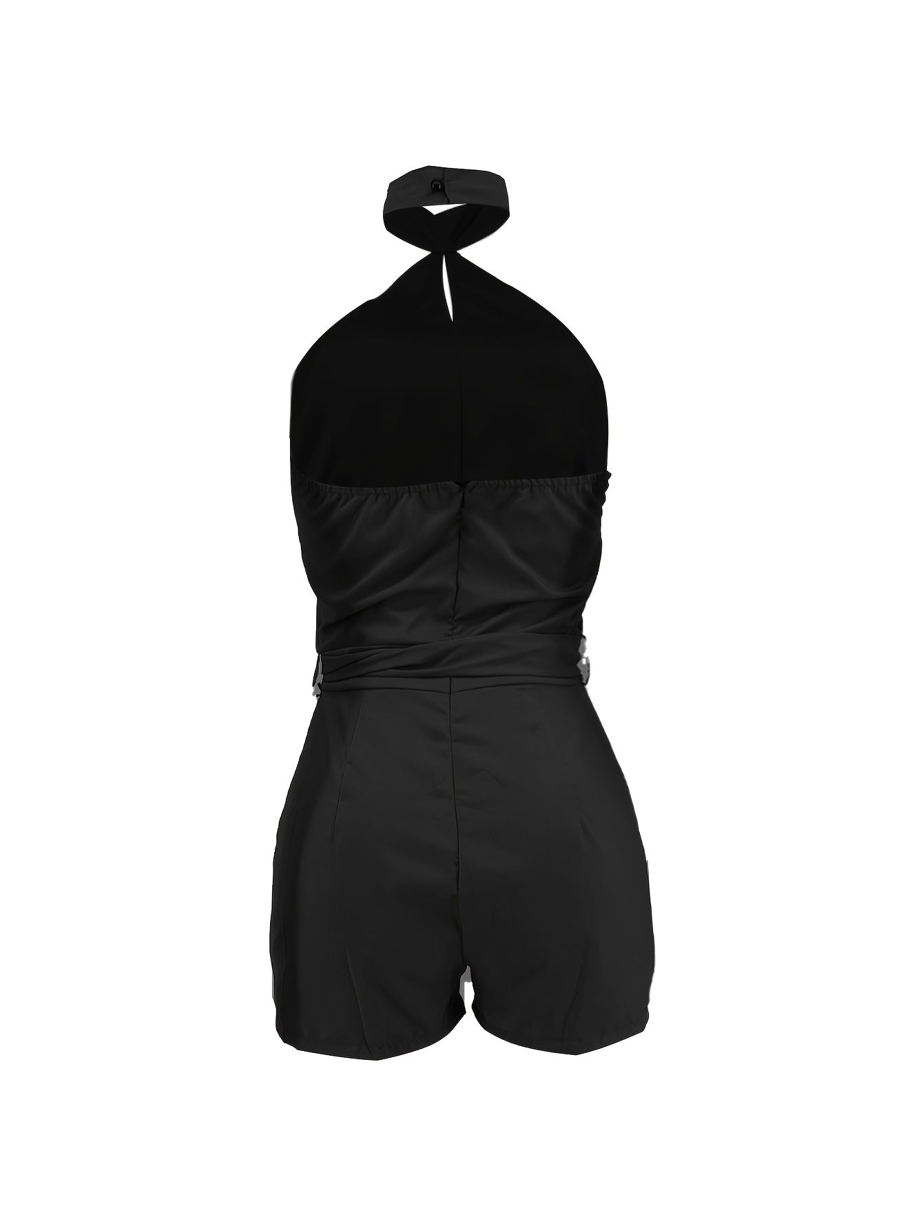 Sexy Open Back Halter Jumpsuit Tie Front Pocket