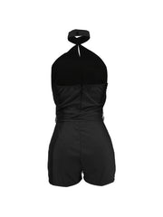 Sexy Open Back Halter Jumpsuit Tie Front Pocket