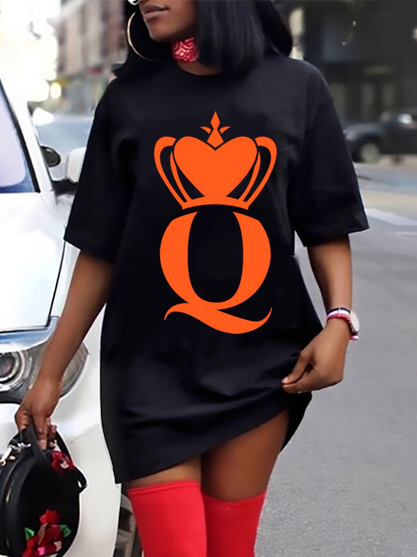 Women's Plus Letter & Crown Print Tee Dress