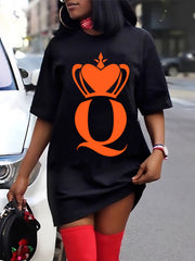 Women's Plus Letter & Crown Print Tee Dress