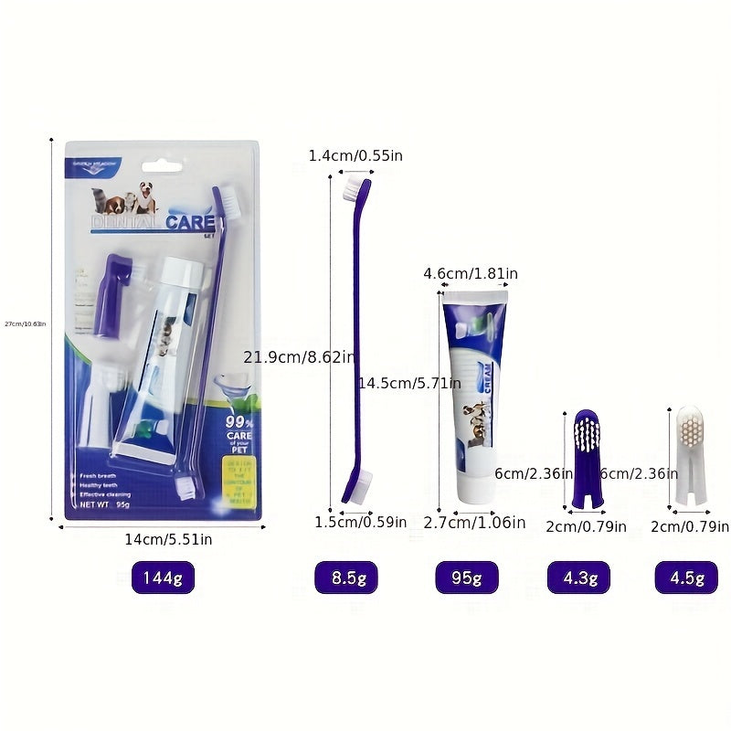 Pet Cleaning Set: Dog Toothpaste, Double-Headed Toothbrush, Finger Cover Brush