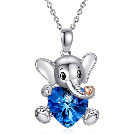 Elephant Crystal Heart Necklace Sweet Animal Pendant