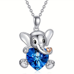 Elephant Crystal Heart Necklace Sweet Animal Pendant