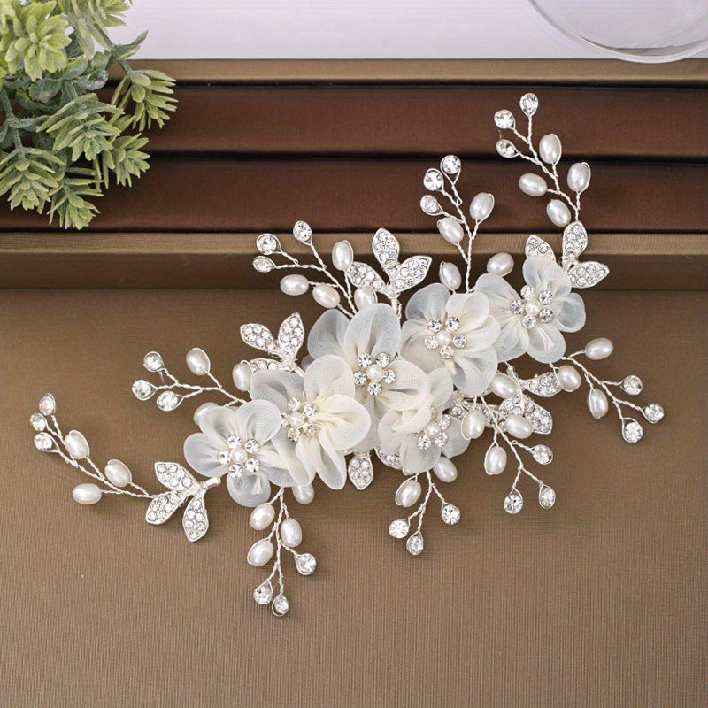 Rhinestone Faux Pearl Flower Hair Clip Non slip Side Clip Hair Accessories