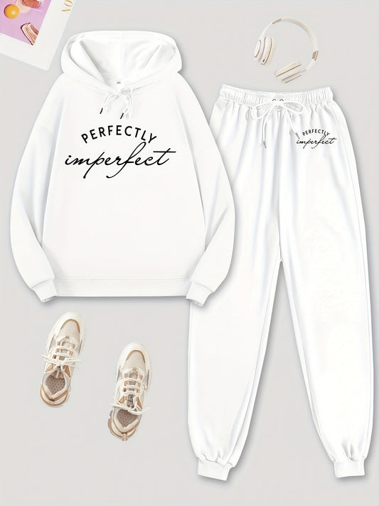 Solid Hoodie & Jogger Pants Set Drawstring Tie Waist