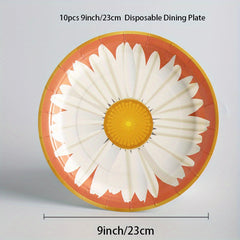 Daisy Tableware Set Disposable Cups Plates Napkins Flower Pattern Party Decor