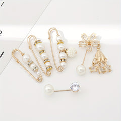 5pcs Pearl Decorated Scarf Pins Waist Safety Pins Brooches