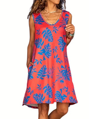  Tropical Print Tank Dress With Pockets